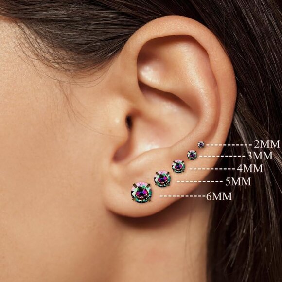 Hypoallergenic Titanium Earrings for Sensitive Ears, 6mm Cubic Zirconia, Screw B - Picture 3 of 6